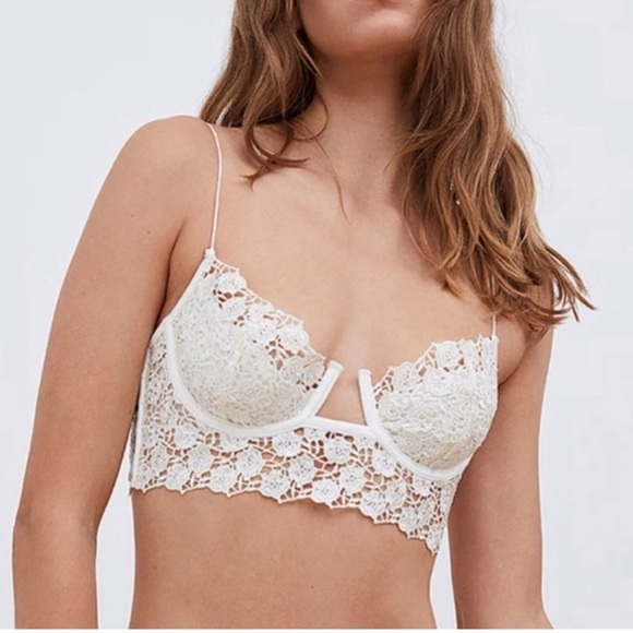 New! For Love And Lemons Twinkle Rose Lace Bra Cream rhinestone 1341 - Picture 11 of 11